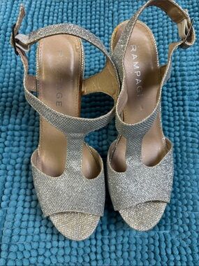 Rampage Gold Glitter T-Strap Heels